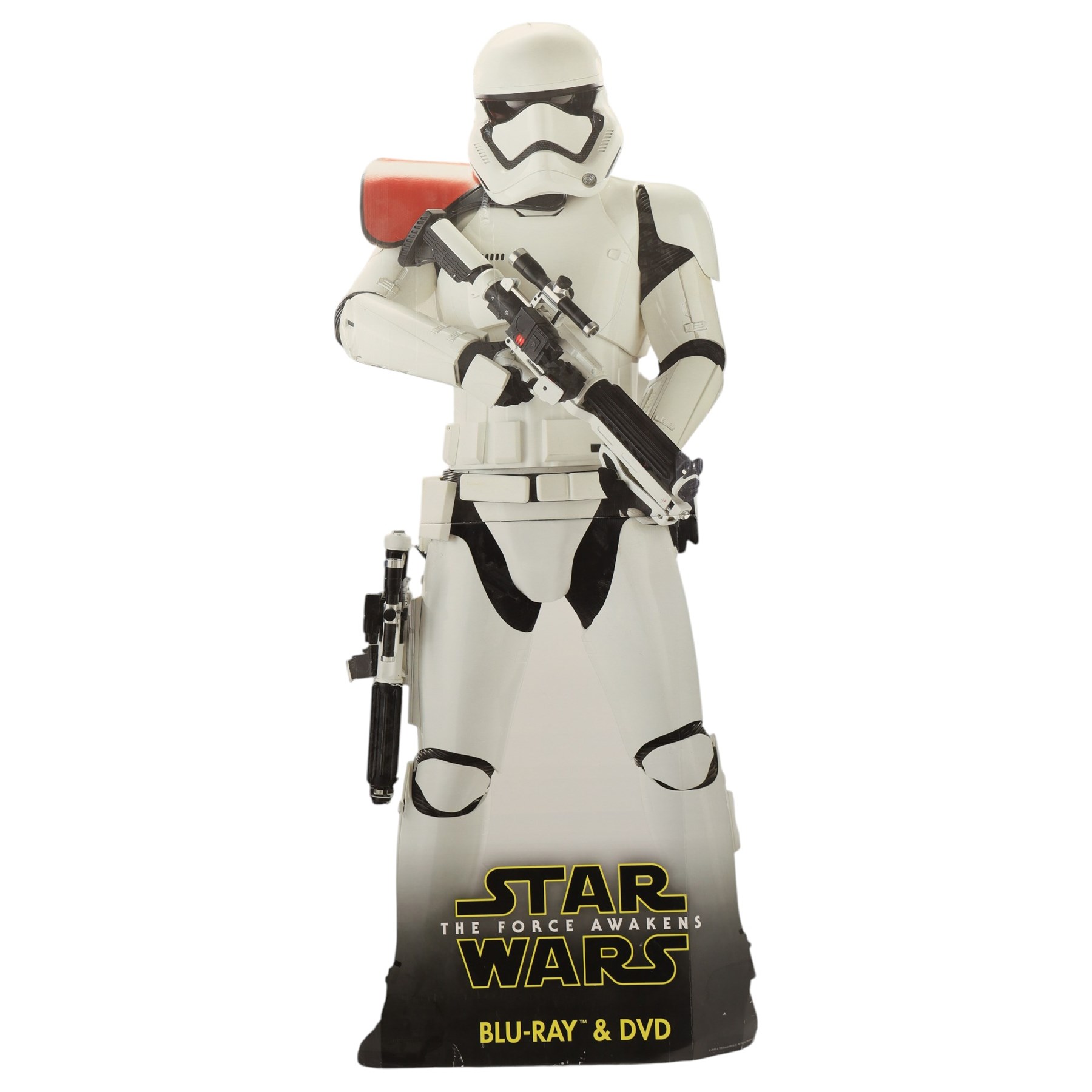 Star Wars cardboard advertising signs and a collection of posters, including life-size cardboard cut of Kylo-Ren, life size Force Awakens First Order Storm Trooper, Star Wars Trilogy DVD display stand, Storm Trooper Door Poster, 1970s/80s posters, three special edition film door scroll posters, etc
