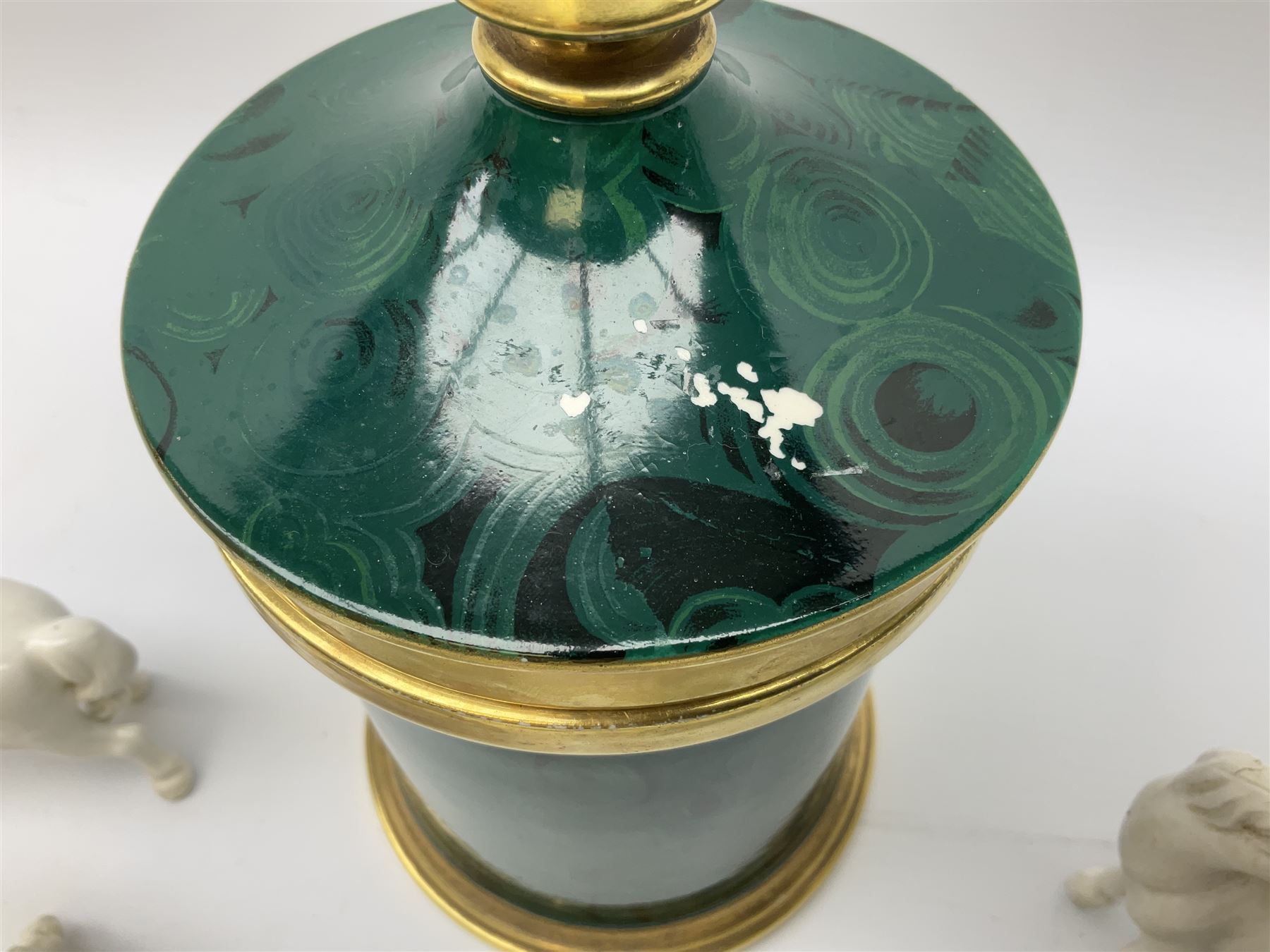 Portmeirion Malachite pattern jar and cover designed by Susan Williams-Ellis, together with a eight Viennese white glazed porcelain figures, modelled as horses in various poses, in one box 