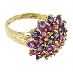 9ct gold multi gemstone cluster ring, hallmarked