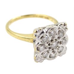 18ct gold round brilliant cut diamond, square set cluster ring, total diamond weight 0.50 carat