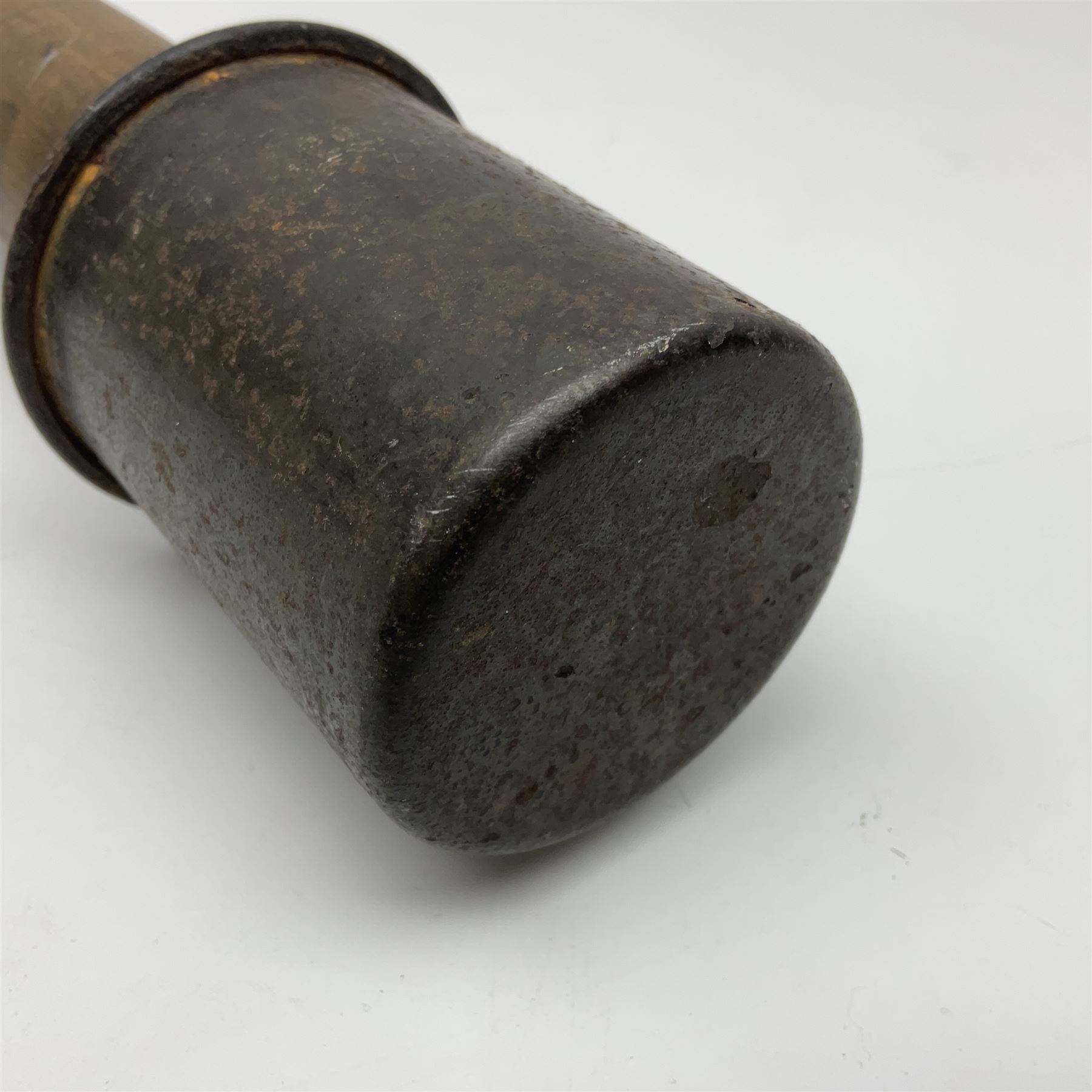 WW1 practice Mills bomb stamped 'A.L. & Co 1917 No.23 Mk.II' H10cm; and reproduction WW2 German stick grenade (2)