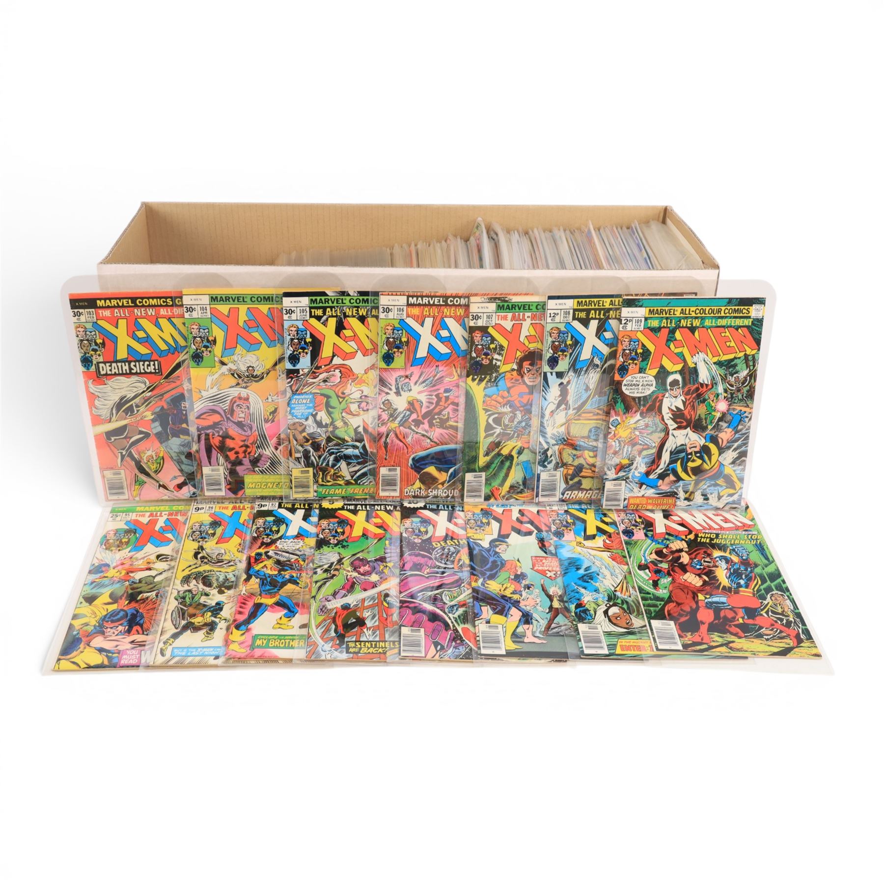 Collection of Marvel Bronze Age and later 'X-Men' and 'The Uncanny X-Men' comic books, spanning years 1975-1995, comprising a continuous run of issues #95-#322, missing only issues #282 and #296