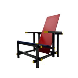 After Gerrit Rietveld (1888-1964) - 'Red and Blue Chair', in red, blue, black and yellow finish 