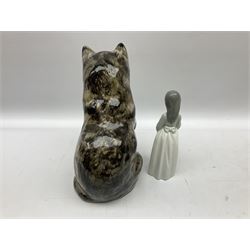Babbacombe fireside cat and Nao figure of a girl with flowers, with original box, cat H30cm