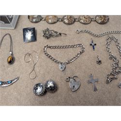 Collection of silver and silver stone set jewellery, including bracelets, necklaces, brooches, rings etc, together with some costume jewellery