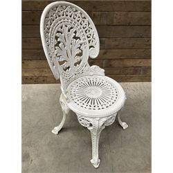 Victorian design white painted aluminium garden table, and four chairs