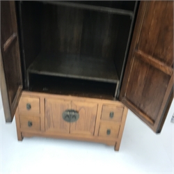 Chinese elm cupboard four doors and four drawers, stile supports, W97cm, H148cm, D59cm