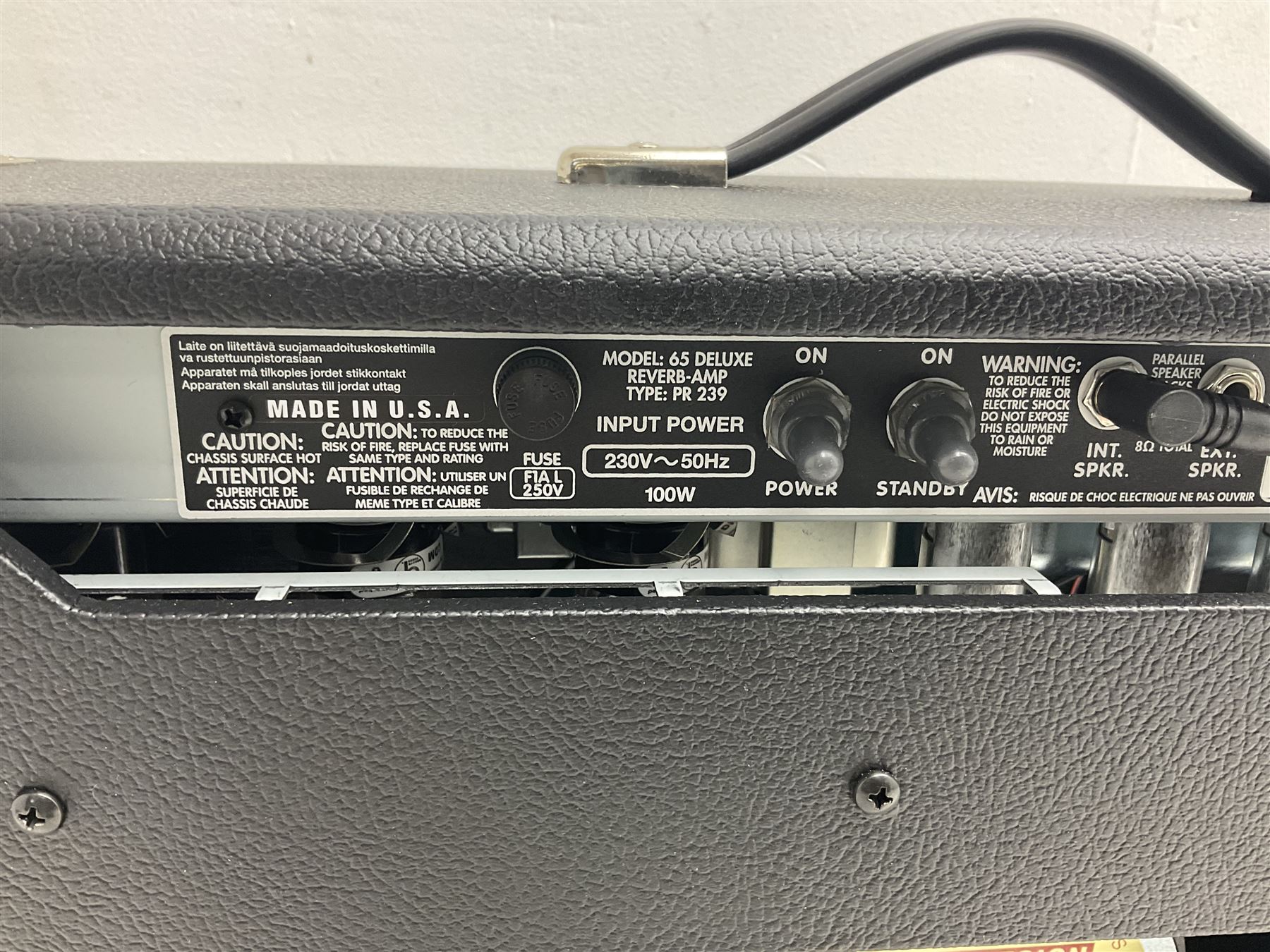 Fender Deluxe Reverb combo amplifier; model 65 Deluxe; type PR-239; 100 watts; made in USA; serial no.AC122232; L61cm; with cover