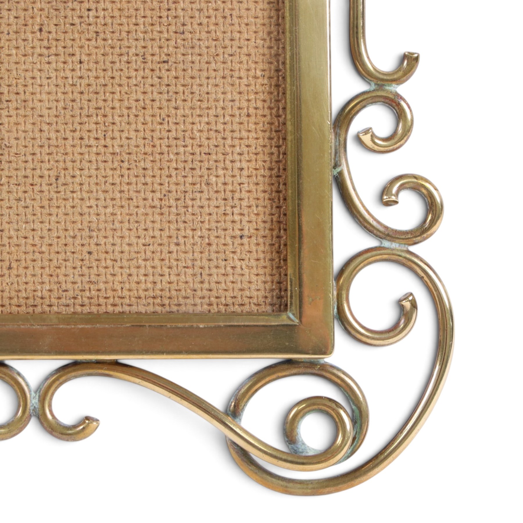 Collection of brass photo frames, including wire work examples, largest H37cm