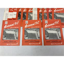 Arsenal F.C. - thirty-one home programmes for 1949/50 (28) & 1950/51 (3) including Practice Match, Division One, F.A. Cup, Football Combination Cup (reserves), 'Tour Match', single sheet programme, souvenir programmes and some duplicates (31)