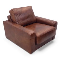 David Paine - Contemporary brown leather armchair, with raised back, and loose cushion seats 