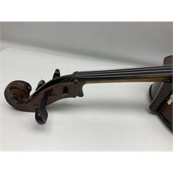 Stentor Student I quarter-size cello with 59.5cm two-piece maple back and ribs and spruce top; bears maker's label with serial no.M072648 L95.5cm overall; in Stentor soft carrying case with bow