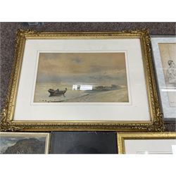Watercolours and paintings, including Cecil Gracey street scene, Juliet Pannett pencil, portrait oil, coastal watercolour in quality gilt frame, William Ashton herding cattle watercolour, Ernest Forbes oil, etc