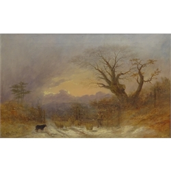  English School (19th century): Shepherd Along a Country Path, oil on canvas indistinctly signed and dated 1873?, 37cm x 60cm unframed  