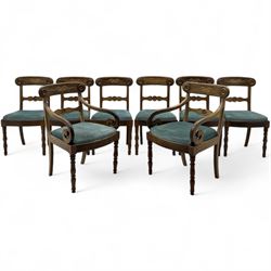 Set of eight 19th-century Victorian classical revival rosewood dining chairs, marquetry in...