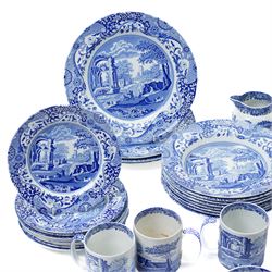 Large and extensive collection of Spode Italian blue and white tea and dinner wares, including various sized plates, serving dishes, mugs, etc, with mixed blue and black backstamps