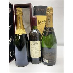 Mixed alcohol, comprising Moet & Chandon, Brut Imperial champagne, 750ml, 12% vol,  Laithwaite champagne, 75ml, 12% vol and Saint Jean, Baron, 75cl, 10.5% vol, three bottles 