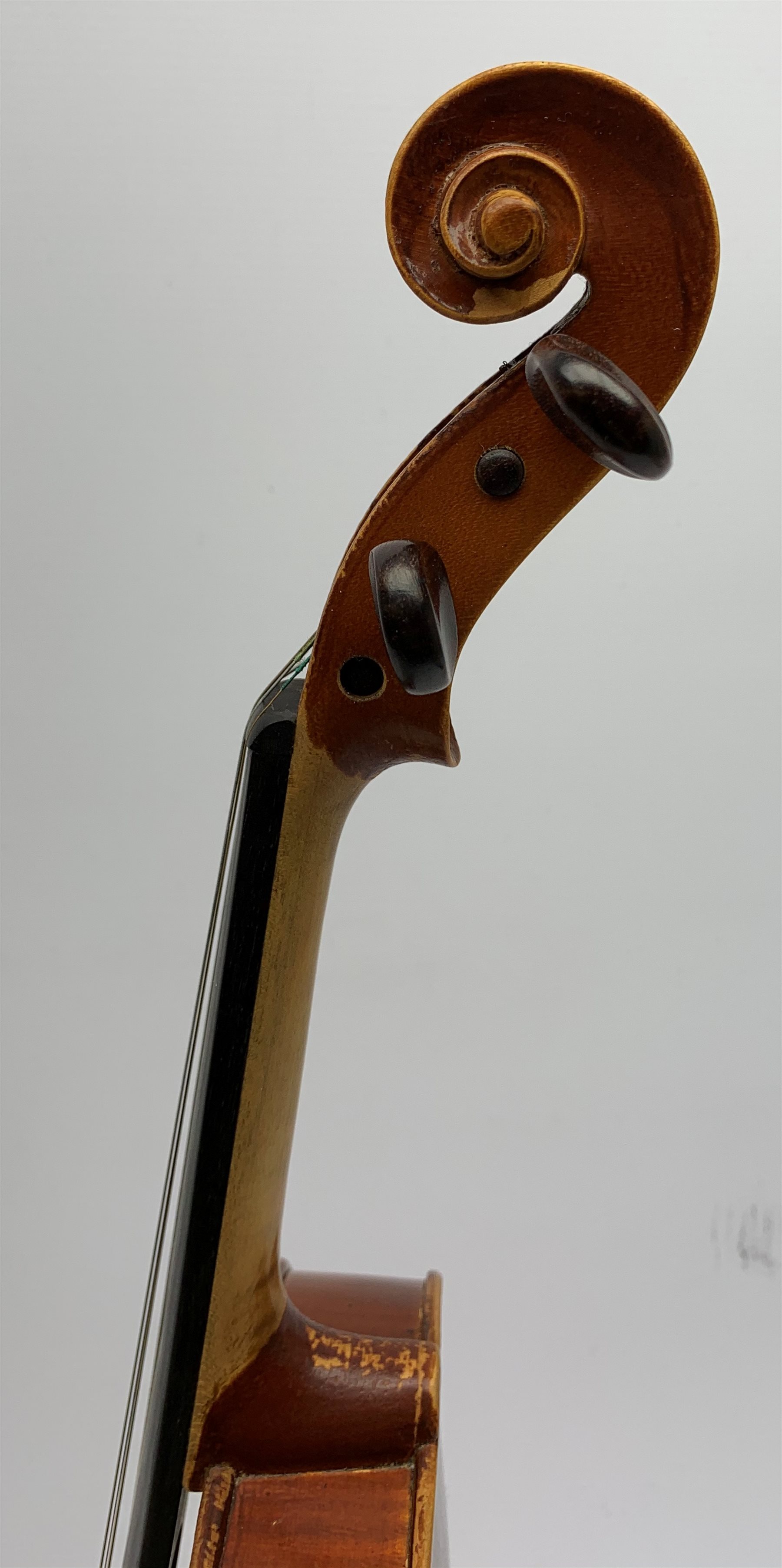  Maidstone School violin c1930 with 36cm two-piece maple back and spruce top, bears label 'The Maidstone School Orchestra Association 463 Oxford Street London Made in Czechoslovakia', L59cm overall, in carrying case  
