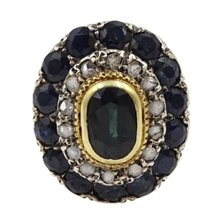 18ct gold sapphire and diamond oval cluster ring