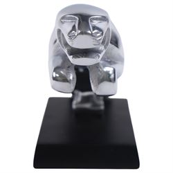 Reproduction chrome plate Jaguar car mascot upon a rectangular stand, L30cm