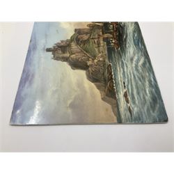 Richard Abbott: St Michael’s Mount, painted oil on porcelain plaque, with 'St Michaels Mount painted by R. Abbott', inscribed on reverse, H15cm, W19cm