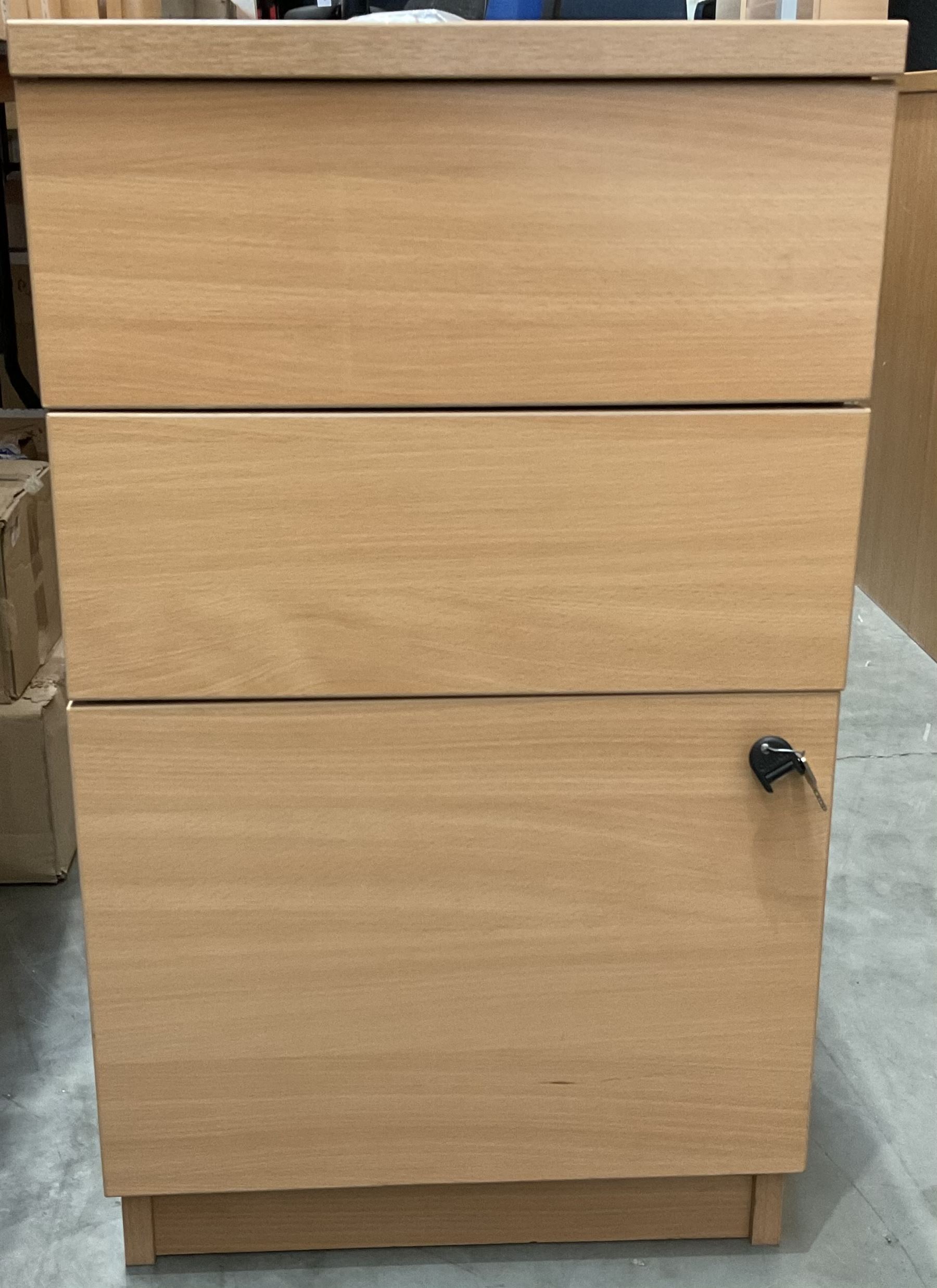 Light beech three drawer office pedestal - THIS LOT IS TO BE COLLECTED BY APPOINTMENT FROM DUGGLEBY STORAGE, GREAT HILL, EASTFIELD, SCARBOROUGH, YO11 3TX