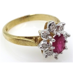  Ruby and diamond gold cluster ring hallmarked 9ct  