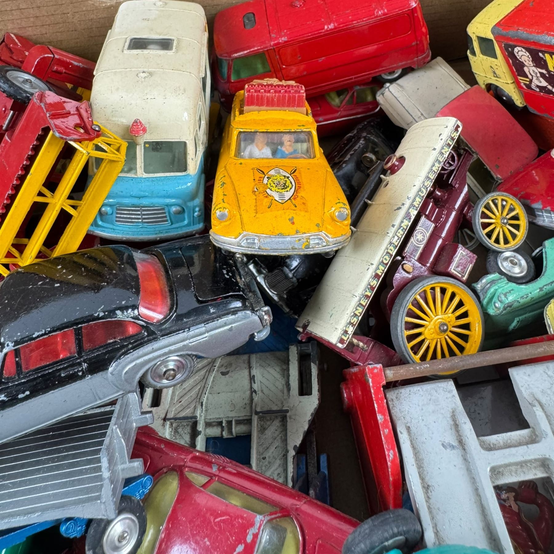Collection of loose and playworn diecast vehicles including Corgi Toys and Lesney etc