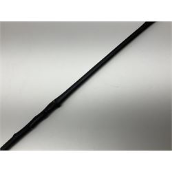 Victorian trap/coaching whip, principally in blackened thorn wood, with a silver cap engraved 'Marmaduke Furness Esquire Nov 1st 1904', hallmarked London 1900, makers mark AC, L173cm 