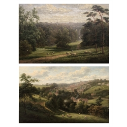  W Mellor (British 1851-1931): 'Knaresbro' and 'Knaresbro from Bilton Fields', pair oils on board signatures unclear possibly the work of Everett William Mellor, titled verso 20cm x 30cm (2)  