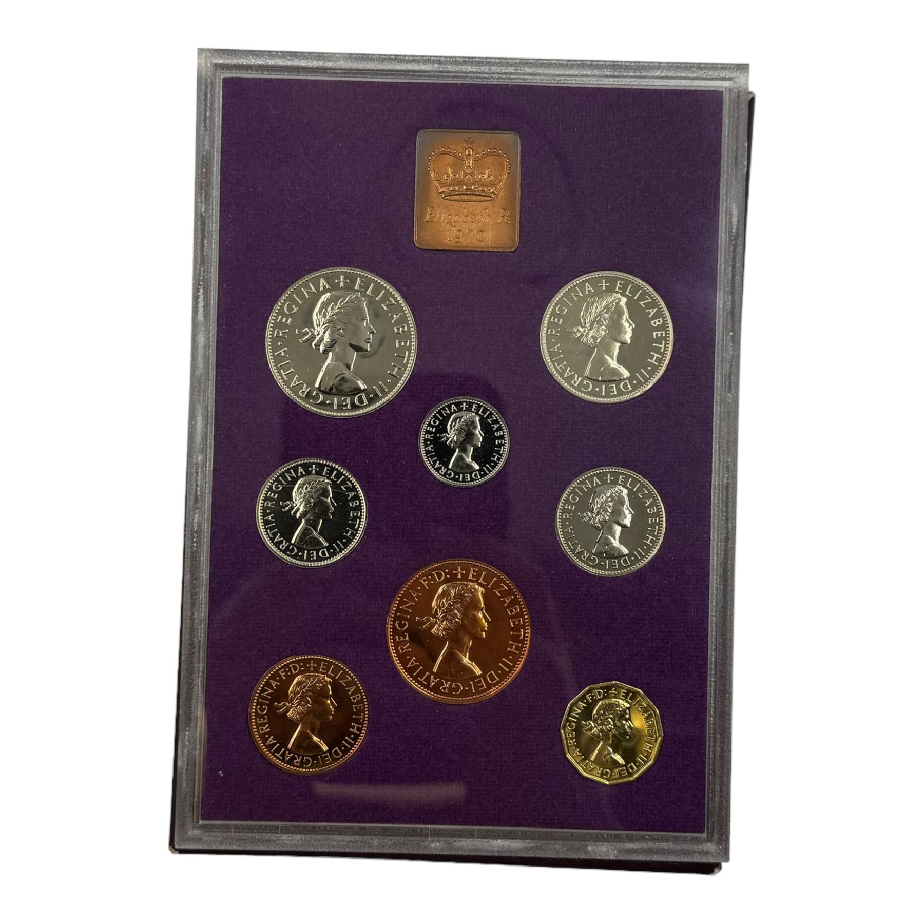 Three George III 1797 cartwheel twopence coins, Queen Elizabeth II 1953 ten coin set and three Great Britain and Norther Ireland 1970 proof coin sets