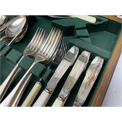 B & J Sippel Ltd, Sheffield, part canteen of plated and stainless steel cutlery together with another canteen of silver-plate cutlery by H Perovetz London in oak case