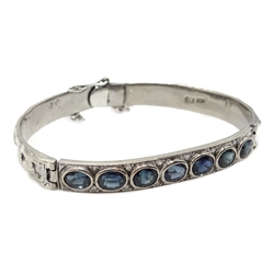  South African 9ct white gold bracelet set with sapphires and diamonds stamped 375  