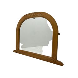 Solid pine framed overmantle mirror, decorated with carved oak leaves and acorns