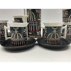 Susan Williams Ellis for Portmeirion 'Magic City' part coffee service, comprising five cups, six saucers, sugar bowl, milk jug and coffee pot
