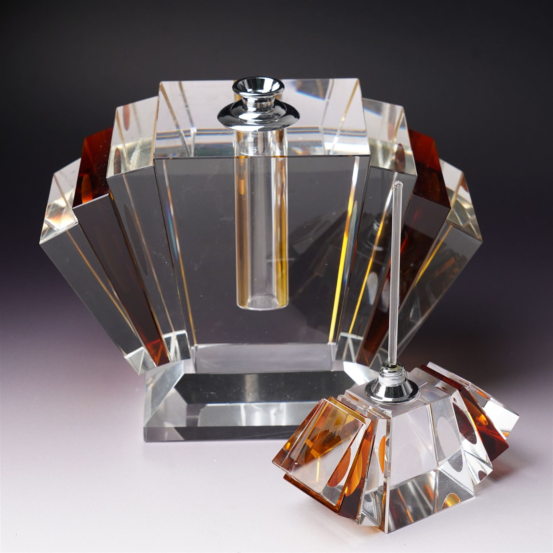 Large Art Deco design glass perfume bottle, H22cm