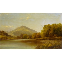 Rural Mountain Landscape with River, oil on canvas signed and dated 1877 by Francis Muschamp 35.5cm x 61cm unframed  