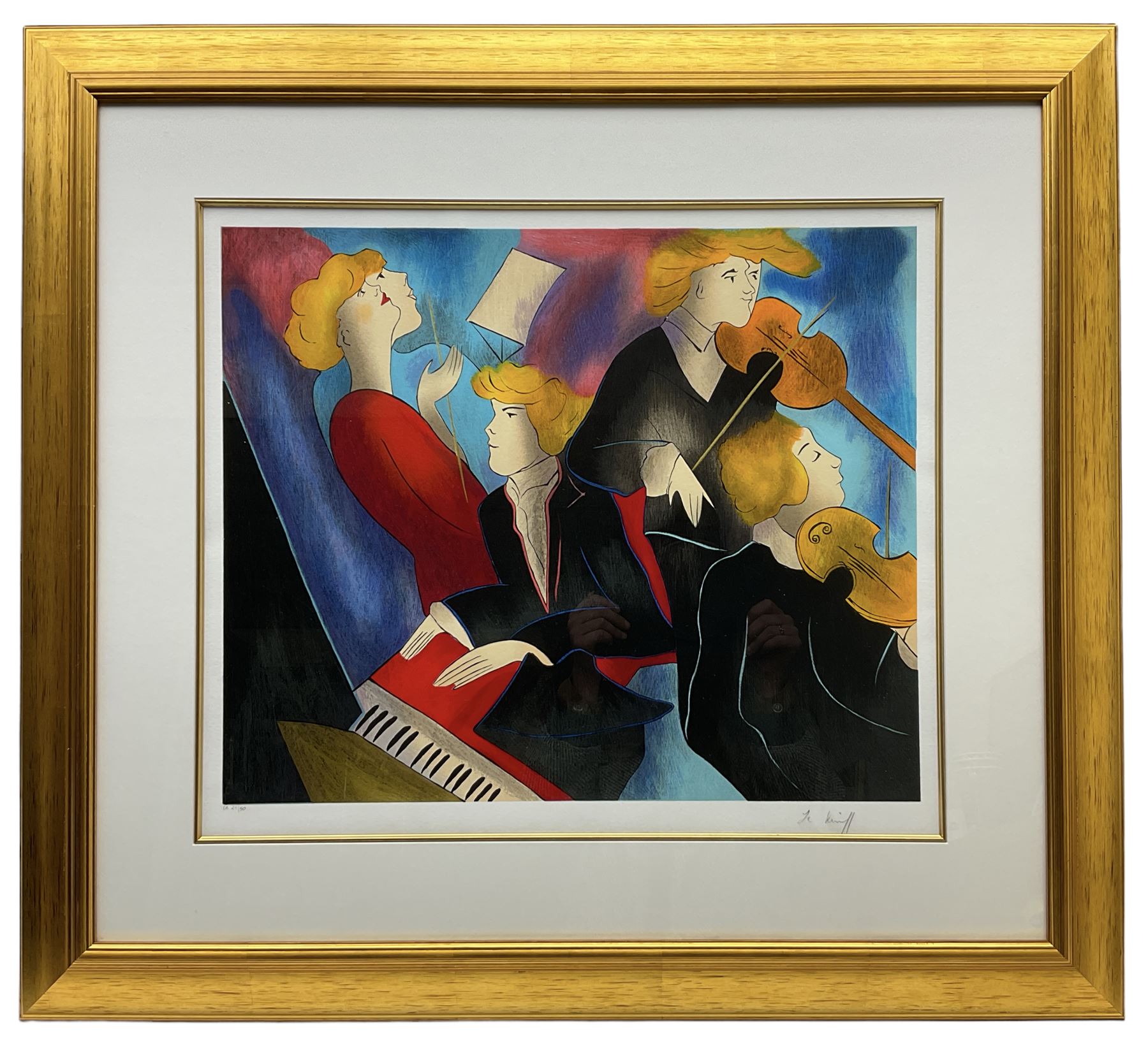 Linda Le Kinff (French 1949-): 'Ingredients' and 'Orchestra de Toulouse', pair limited edition colour serigraphs signed in pencil and numbered 200/350 and and European Artist Proof 25/50, respectively 43cm x 52cm (2)