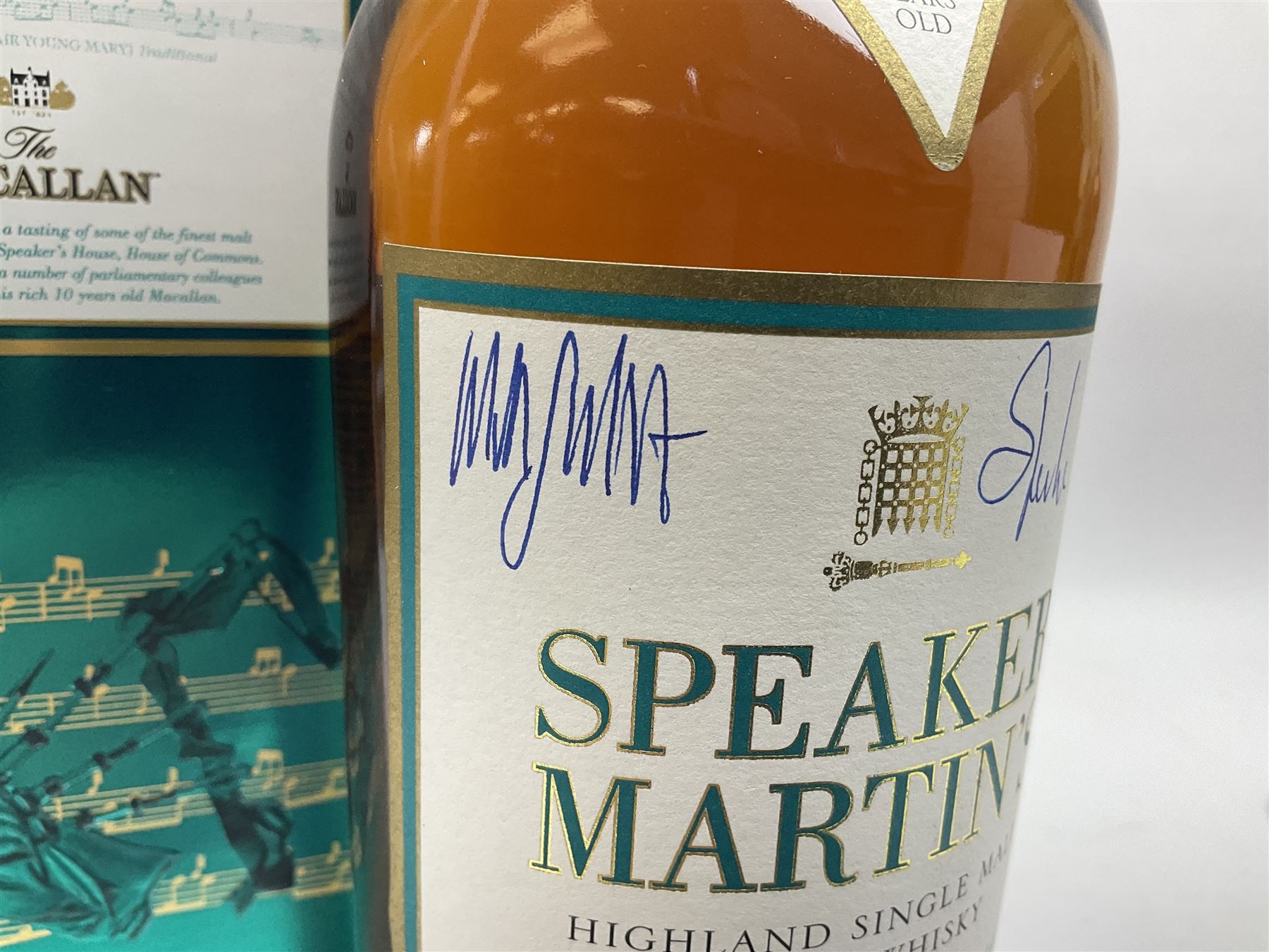 Macallan, 10 years old, Speaker Martins single highland malt whisky, 700ml, 40% vol, signed by the late Speaker Martin , in box  