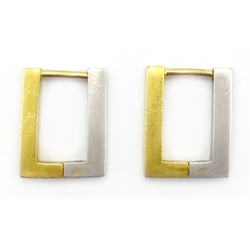  Pair of 22ct gold and platinum rectangular designer ear-rings  