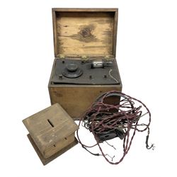 Crystal radio set, housed in pine case with headphones