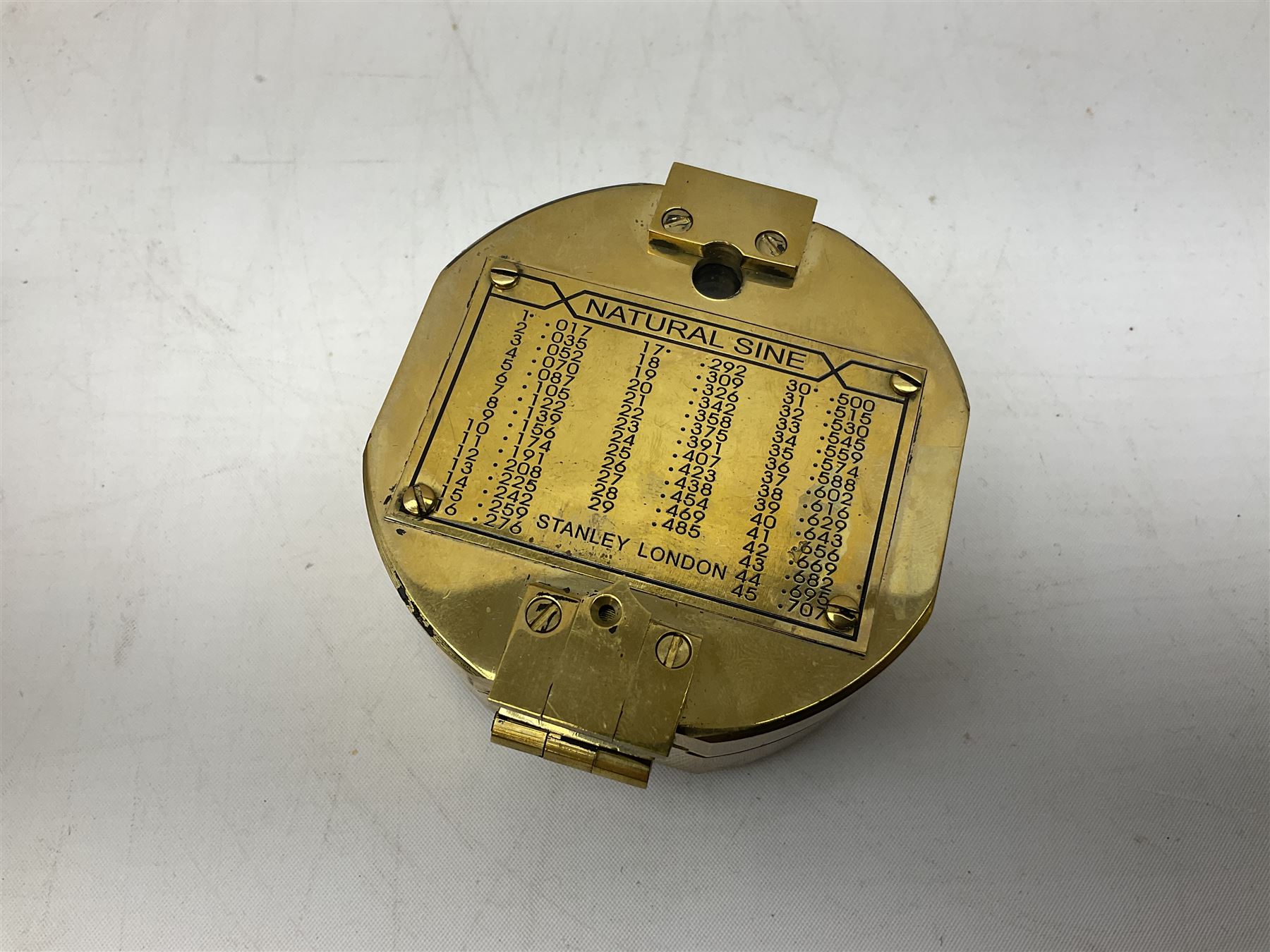 Brass compass marked Stanley London, in wood case