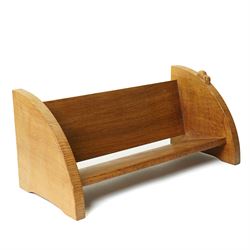 Mouseman - adzed oak book trough, curved end supports, with carved mouse signature, by the...