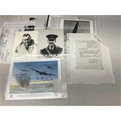 76 Squadron - small archive of photographs, signatures etc; signed copy of Conversations with a Rear gunner by Tony Winser; and collection of signatures of WW2 pilots and aircrew, some original but most facsimile/copies, including Lt. Col. W.A. Bishop VC, DSO, MC, DFC, Johnnie Johnson, Bomber Command etc