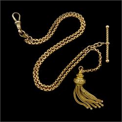 Early 20th century 9ct gold fancy Albert chain, stamped 9c, with 9ct gold tassel