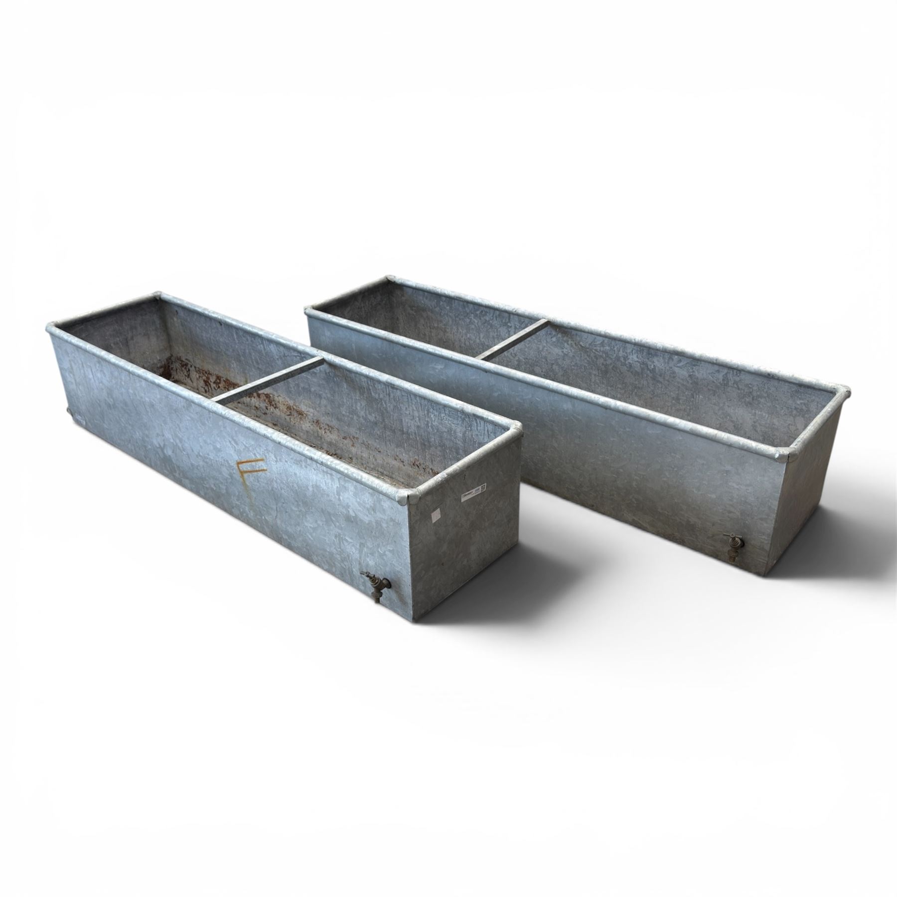 IAE - two galvanised water troughs with taps