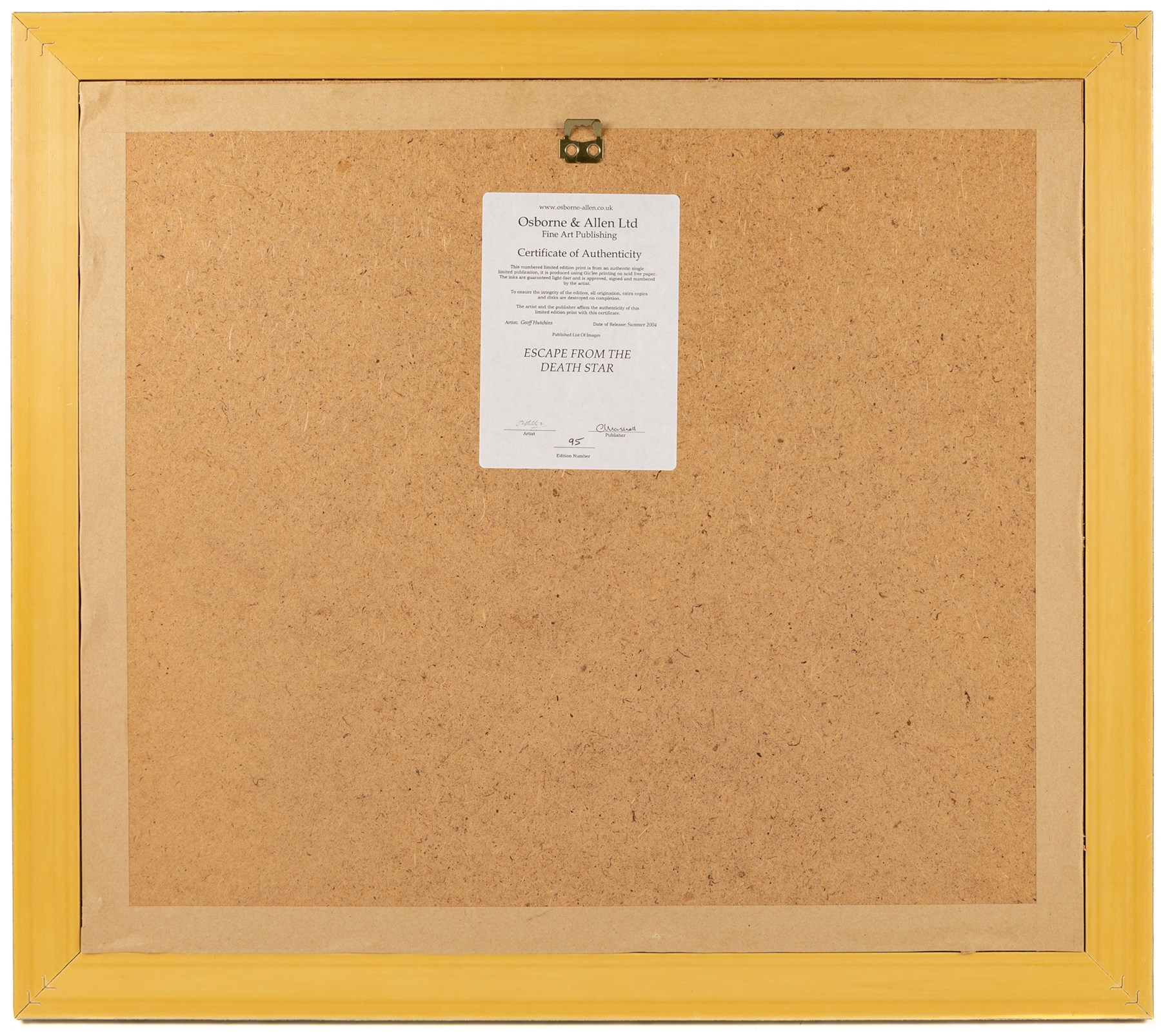 G.W. Hutchins: limited edition print 'Escape From The Death Star' signed by the artist, no. 95/650, framed with certificate of authenticity from Osbourne & Allen Ltd verso, artwork H30cm, W40cm