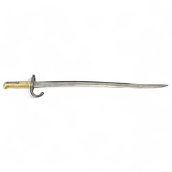 French Chassepot bayonet with 57cm curving fullered steel blade in steel scabbard, together with XIX Century French Model 1874 Gras Bayonet, manufacturer mark 'Mre d'Armes de St Etienne 1878'