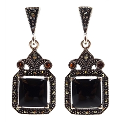  Silver black onyx and garnet earrings, stamped 925  