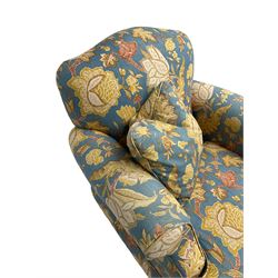 Lincoln House - two seat sofa (W170cm), wingback armchair (W94cm), and armchair (W90cm), upholstered in blue ground fabric with floral pattern
